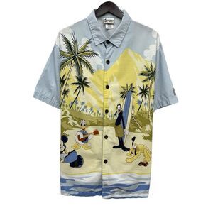 Disney Vtg Men's Size L Hawaiian Hang‎ Loose S/S Shirt Mickey Goofy Donald Pluto